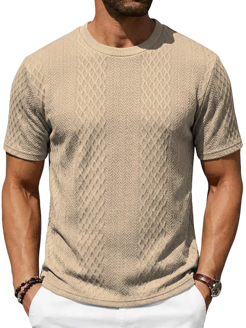 Men's T-Shirts Short Sleeve Knit Crewneck Casual Textured Pullover Tees - XXL